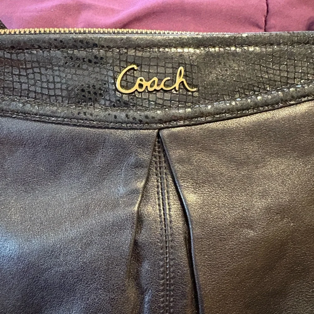 Coach Black Leather Shoulder Bag with Gold Accents